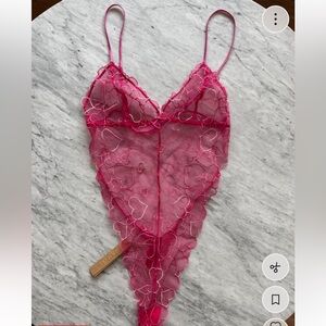 Skims  Hot Pink Heart Lace Chemise